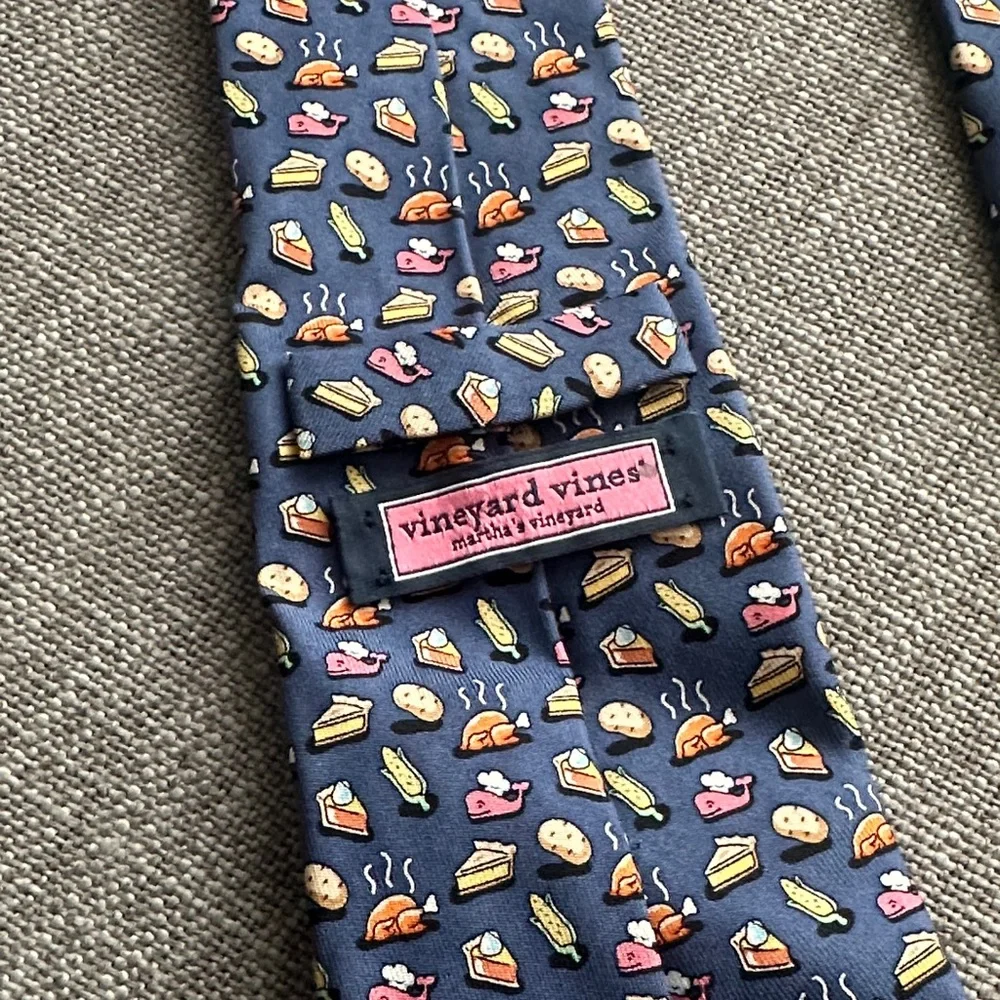 Vineyard Vines Blue Tie with Turkey Dinner